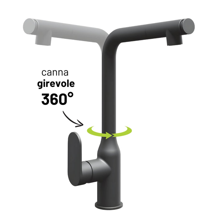 Miscelatore lavello cucina damasco con doccetta estraibile canna orientabile *** finitura- nero opaco, confezione 1