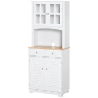Credenza Alta per Cucina, Mobile Buffet in Legno Bianco, Armadio Dispensa in Stile Classico, Bianco, 68x39.5x170cm