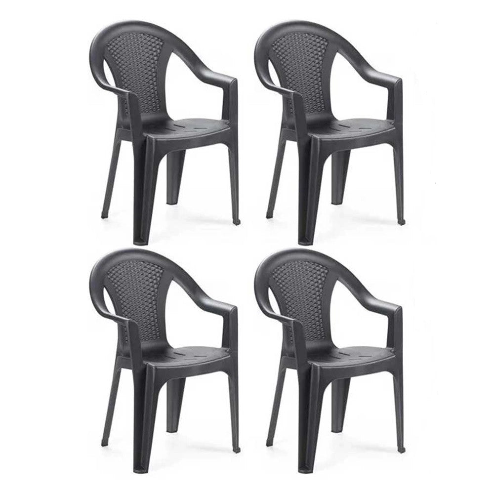 Trade Shop - Set 4pz Sedia Giardino Con Schienale Effetto Rattan 54x56x81cm Plastica Antracite 669512a -
