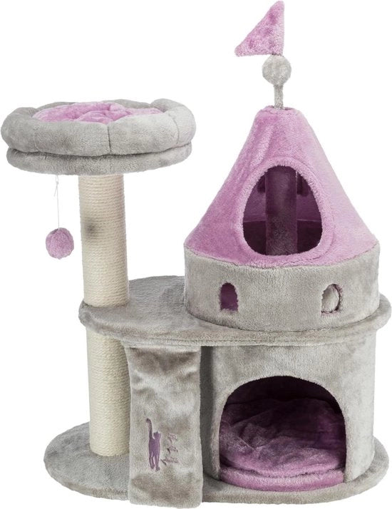 Casa per Gatti in Stile Castello - Mobili per Gatti - Pompon - Cuscino Rimosibile - Grigio Rosa - L