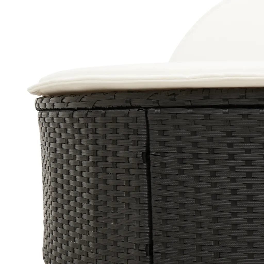 Lettino Prendisole Doppio con Cuscini Nero in Polyrattan