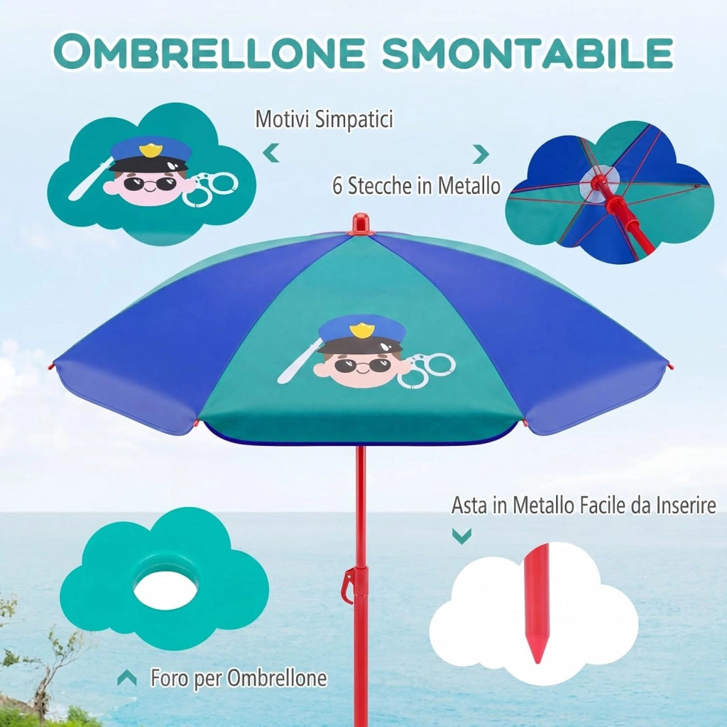 Set Tavolo e Sedie da Giardino per Bambini 3+ Anni con Ombrellone | Set da Esterno 4 Peezi Regolabile in Altezza con Tavolino Rotondo, 2 Sedie Pieghevoli e Ombrellone per Campeggio e Picnic