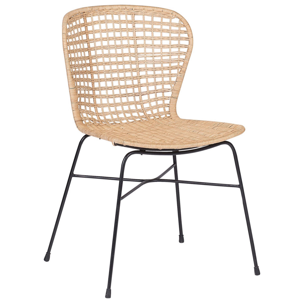 Set di 2 sedie da pranzo Sand Beige Rattan Vimini Struttura in metallo Nero Rustico per interni Boho Design
