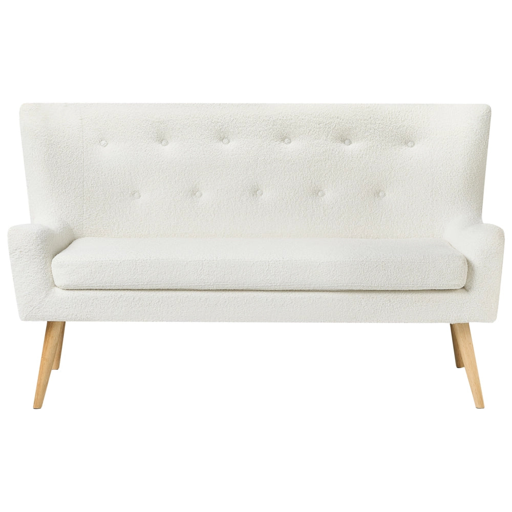 Divano da cucina Tappezzeria in poliestere bouclé bianco a 2 posti Wingback con gambe in legno chiaro