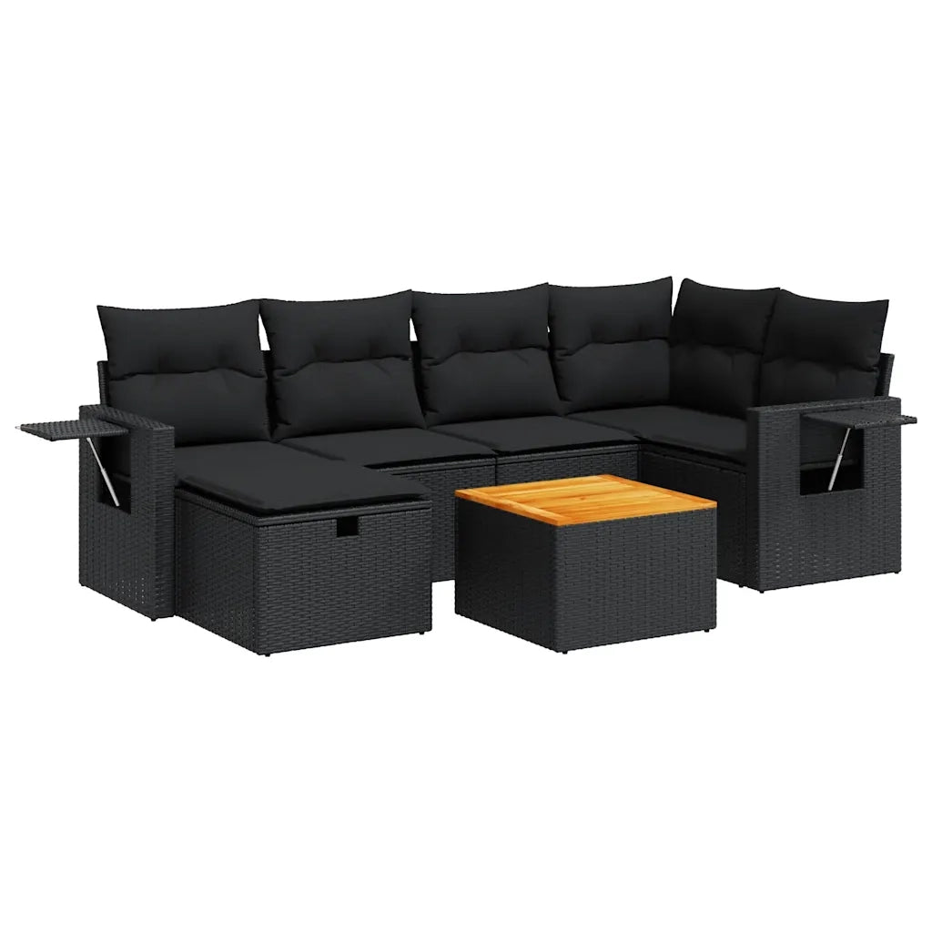 Set Divani da Giardino con Cuscini 7pz Nero Polyrattan