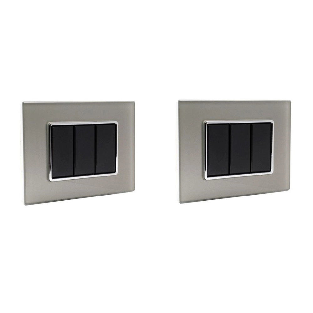 Trade Shop - Placca Cristal 3m 4m 6m Titanio Effetto Vetro Compatibile Con Bticino Axolute -  -3 Fori     -