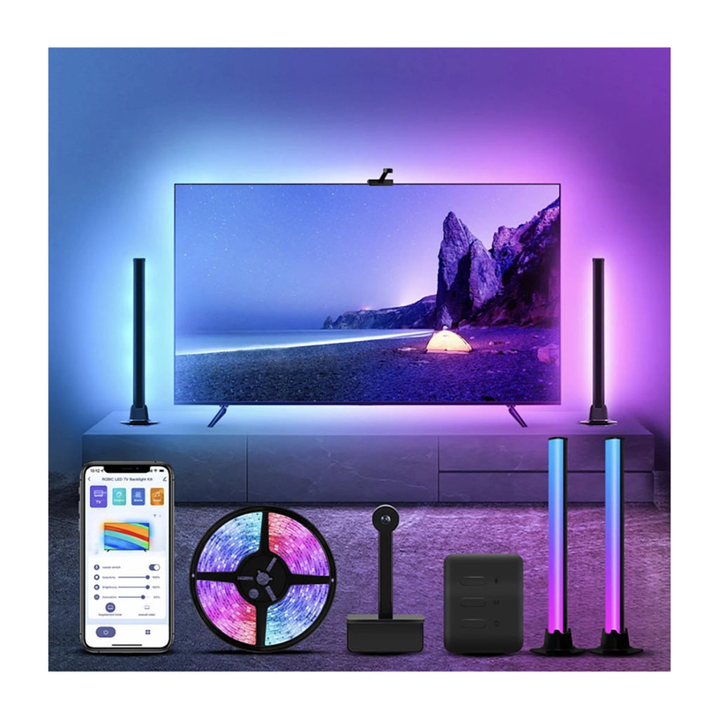 Kit LED intelligente per TV da 55“ a 65” con WiFi, telecamera e 2 moduli laterali Nero Avizar