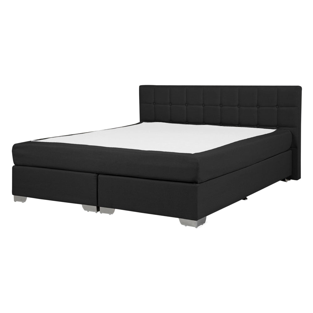 Divano letto matrimoniale in tessuto Nero imbottito con struttura 140 cm 6 con testiera capitonné e materasso a molle insacchettate
