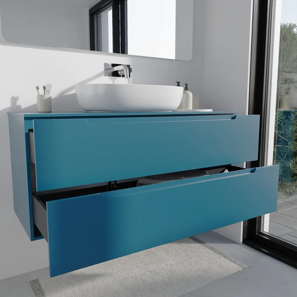 Mobile bagno sospeso 120cm dusk blue due cassetti soft-close con top | Bako