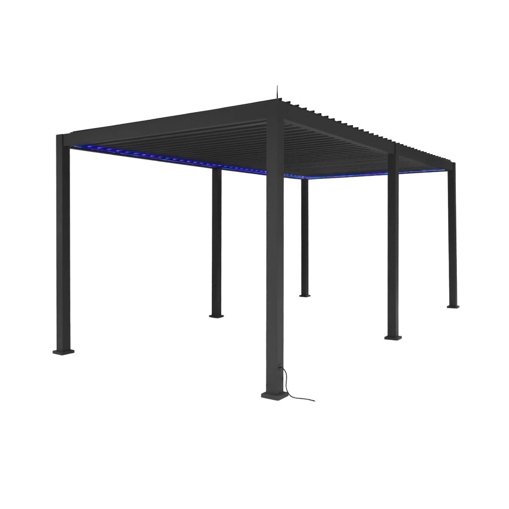 Pergola bioclimatica 3x6m elettrica in alluminio con led + 4 tende 3m,