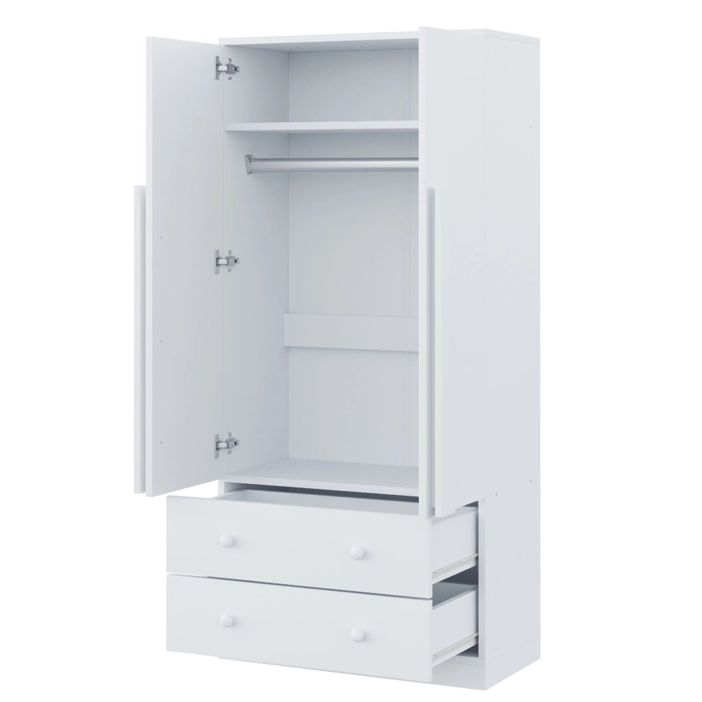 Armadio con doppie ante 70×40×170 cm con 2 cassetti e 1 scomparto; legno; bianco
