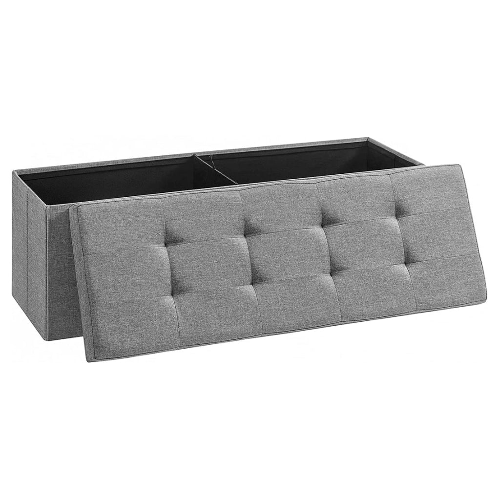 Grande panca contenitore pieghevole per 3 persone 110 x 38 x 38 cm tessuto di lino grigio 12_0004121