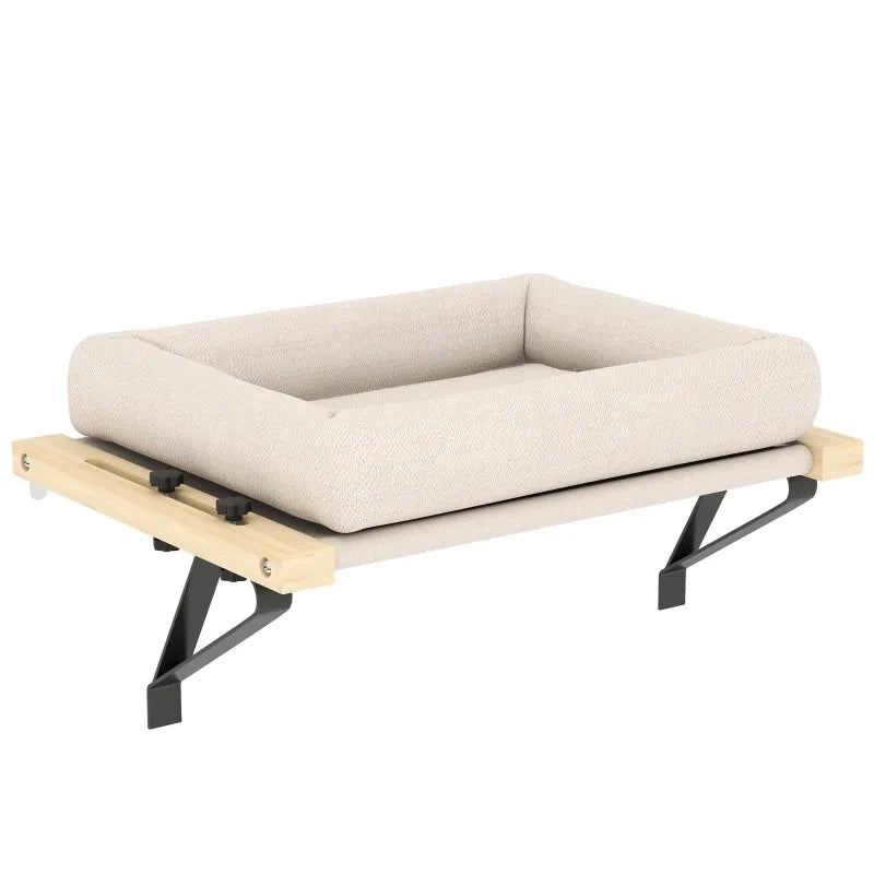 Cuccia per gatti con supporto per davanzali e termosifoni, cuscino incluso, telaio in legno, bianco