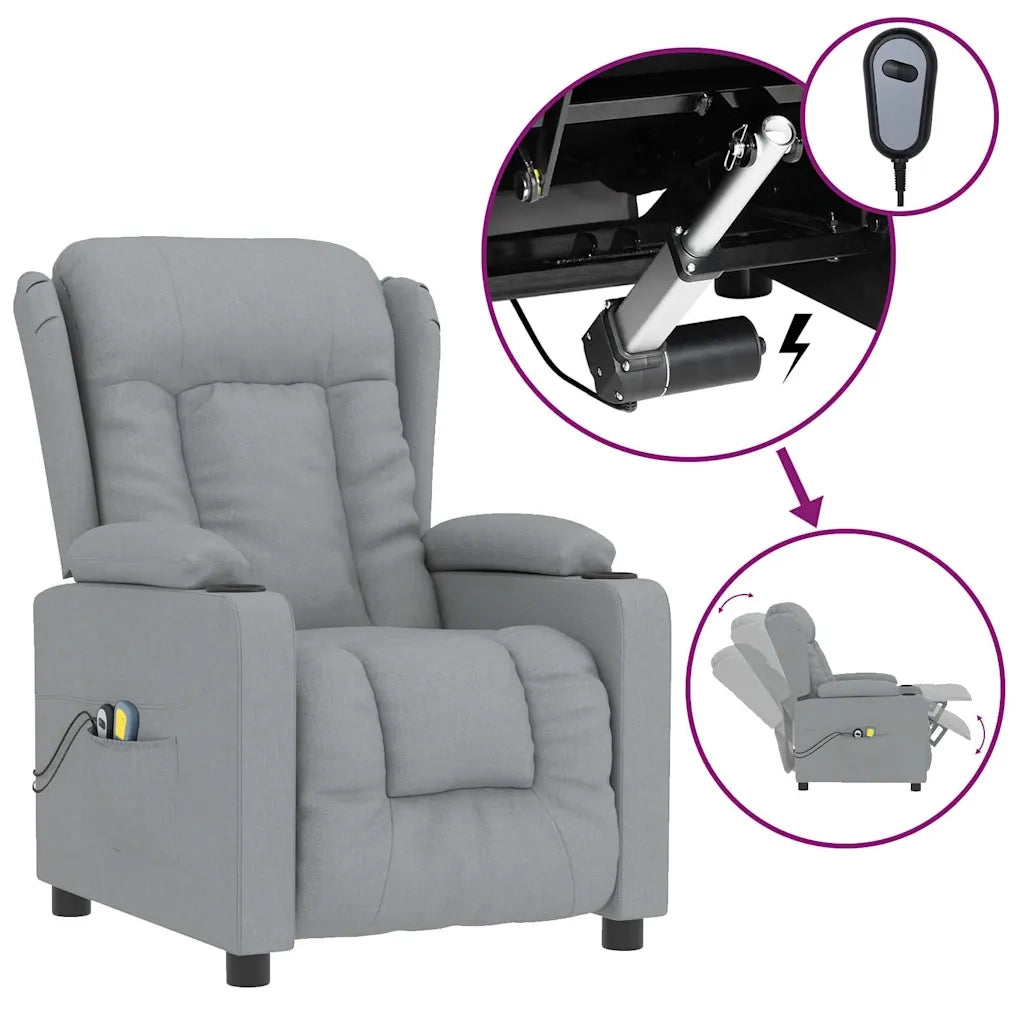 Poltrona Reclinabile Massaggio Elettrica Grigio Chiaro Tessuto cod mxl 32471