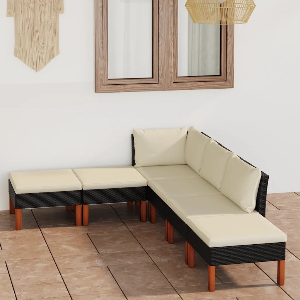 Set Divani da Giardino 6 pz | Set Salotto da Giardino con Cuscini in Polyrattan Nero