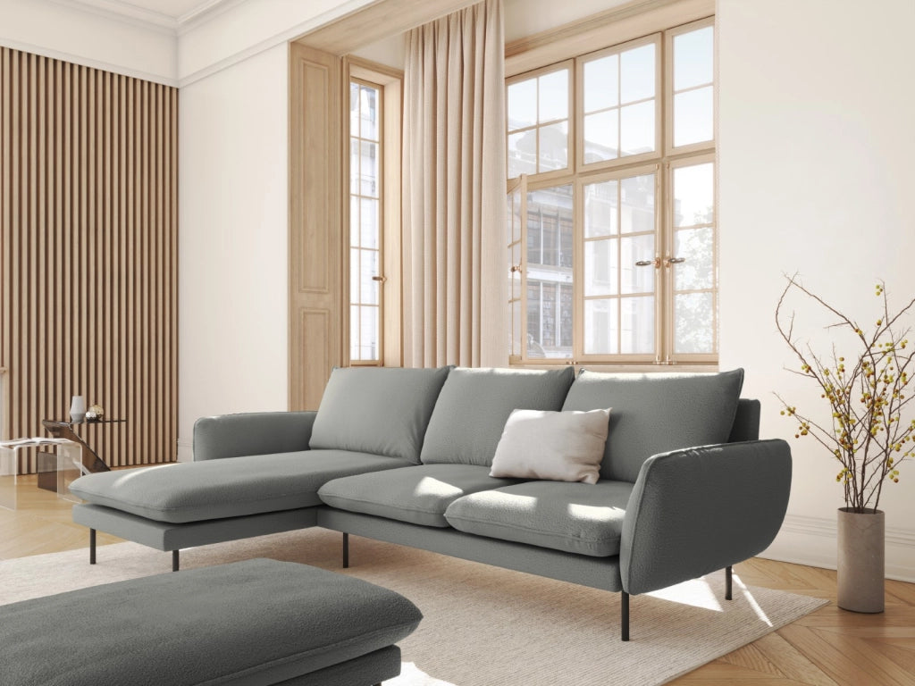 Cosmopolitan Design - Divano angolare sinistro "Vienna" 5 posti in bouclé grigio 