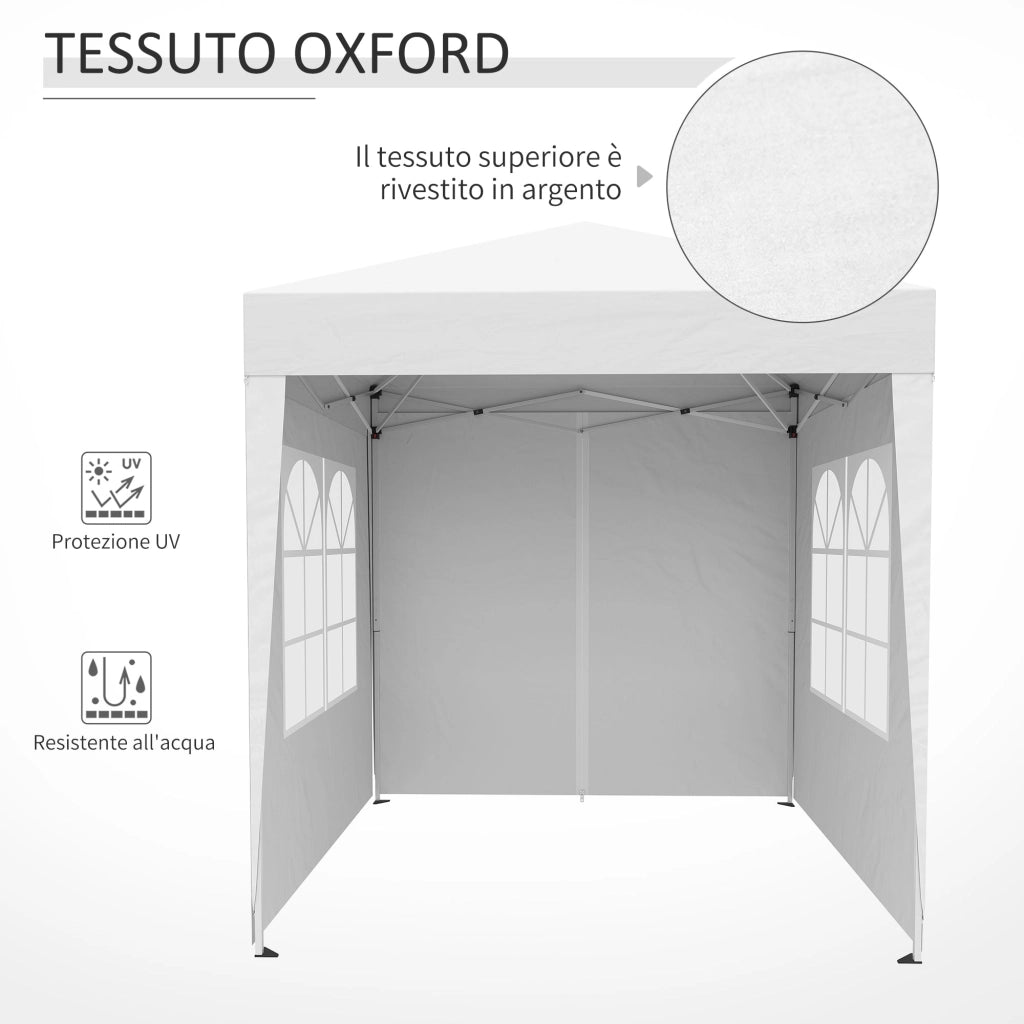 Gazebo da Giardino Pieghevole 2x2m con 4 Pareti Rimovibili in Poliestere e Acciaio Bianco