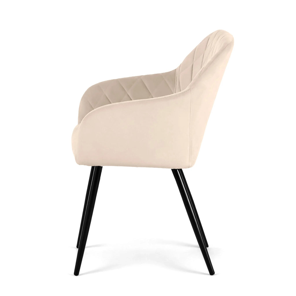 Set di 4 Sedie in velluto con cuciture a rombi VELTO Beige gambe nere