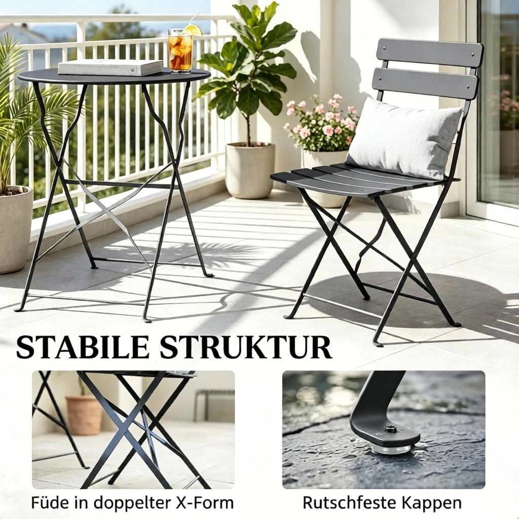 TAVOLO Bistro pieghevole 120x80 cm in legno naturale con 4 sedie