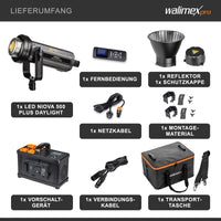 Niova Plus Daylight, Faretto LED per fotografia, luce video 350 W dimmerabile, con riflettore Bowens e diffusore, con tecnologia COB-LED, per studio fotografico