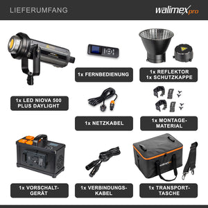 Niova Plus Daylight, Faretto LED per fotografia, luce video 350 W dimmerabile, con riflettore Bowens e diffusore, con tecnologia COB-LED, per studio fotografico