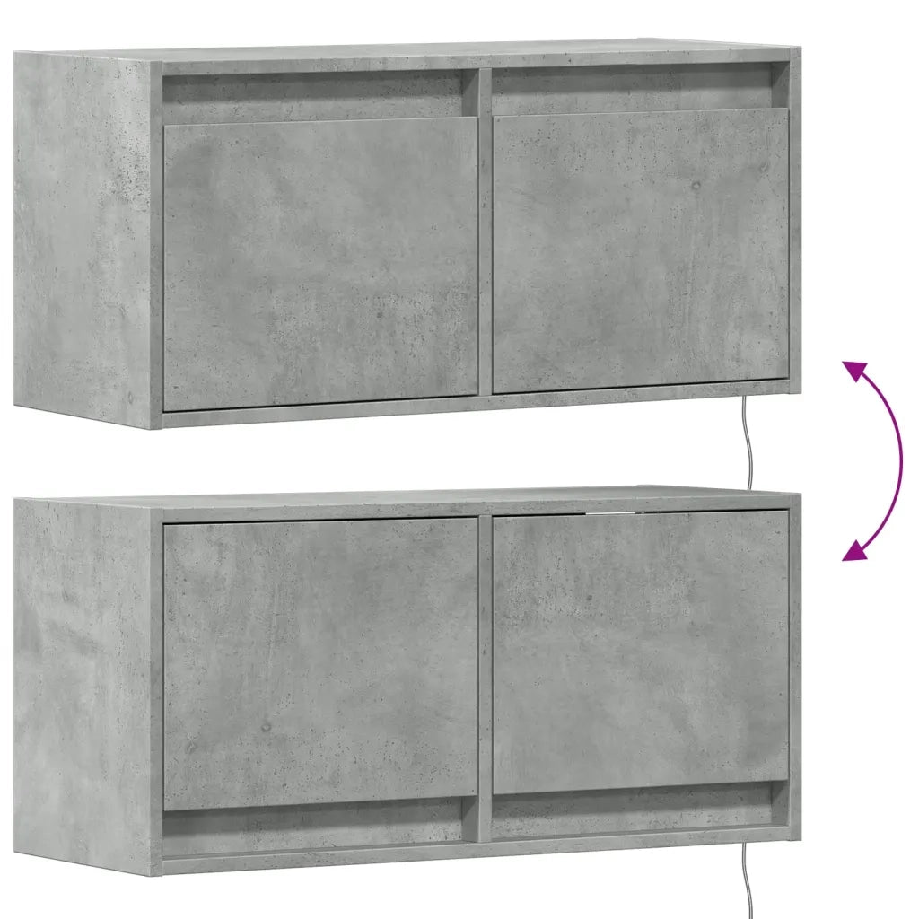 Mobile TV a Parete con Luci LED Grigio Cemento 80x31x35 cm 852358