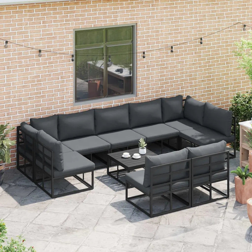 Set Divano da Giardino con cuscino 10 pcs Nero Alluminio