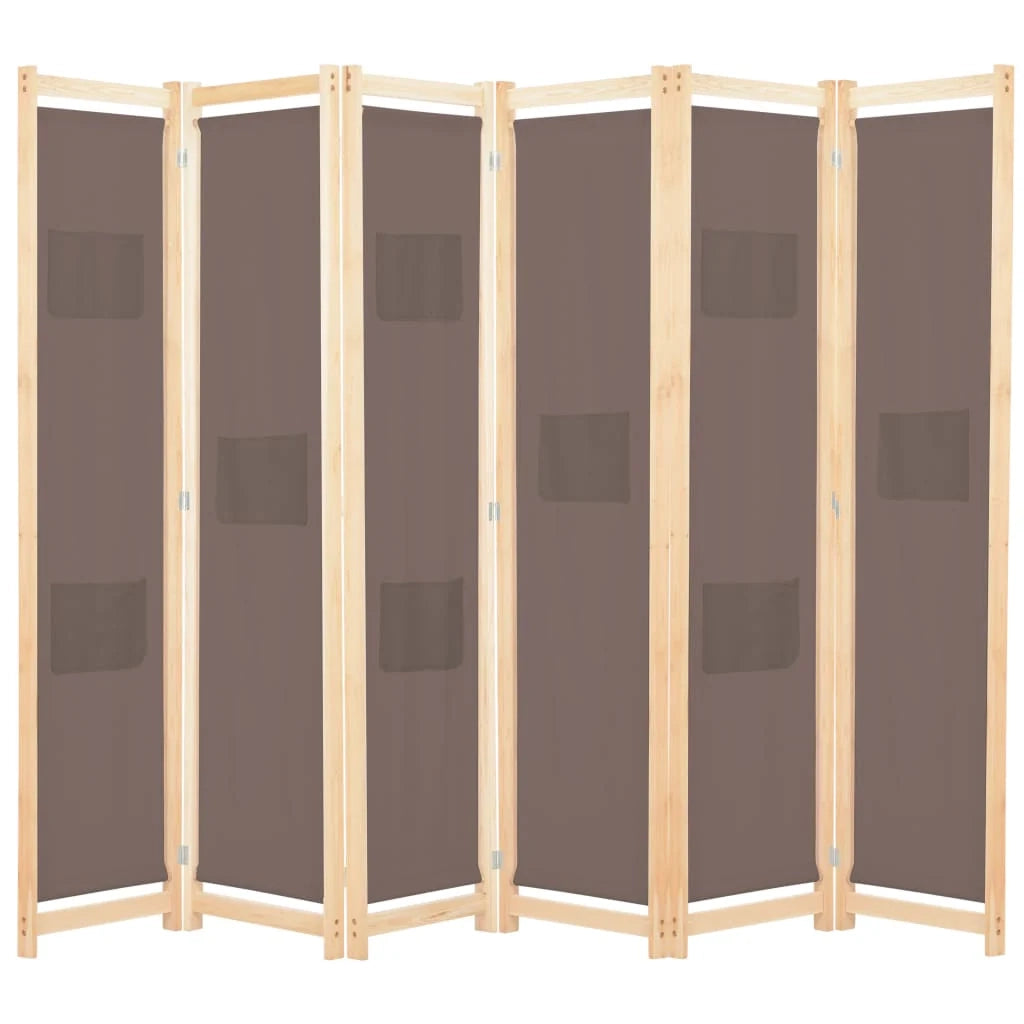 Divisorio divisorio mobile decorativo 6 pannelli marrone 240 x 170 x 4 cm tessuto 0802090