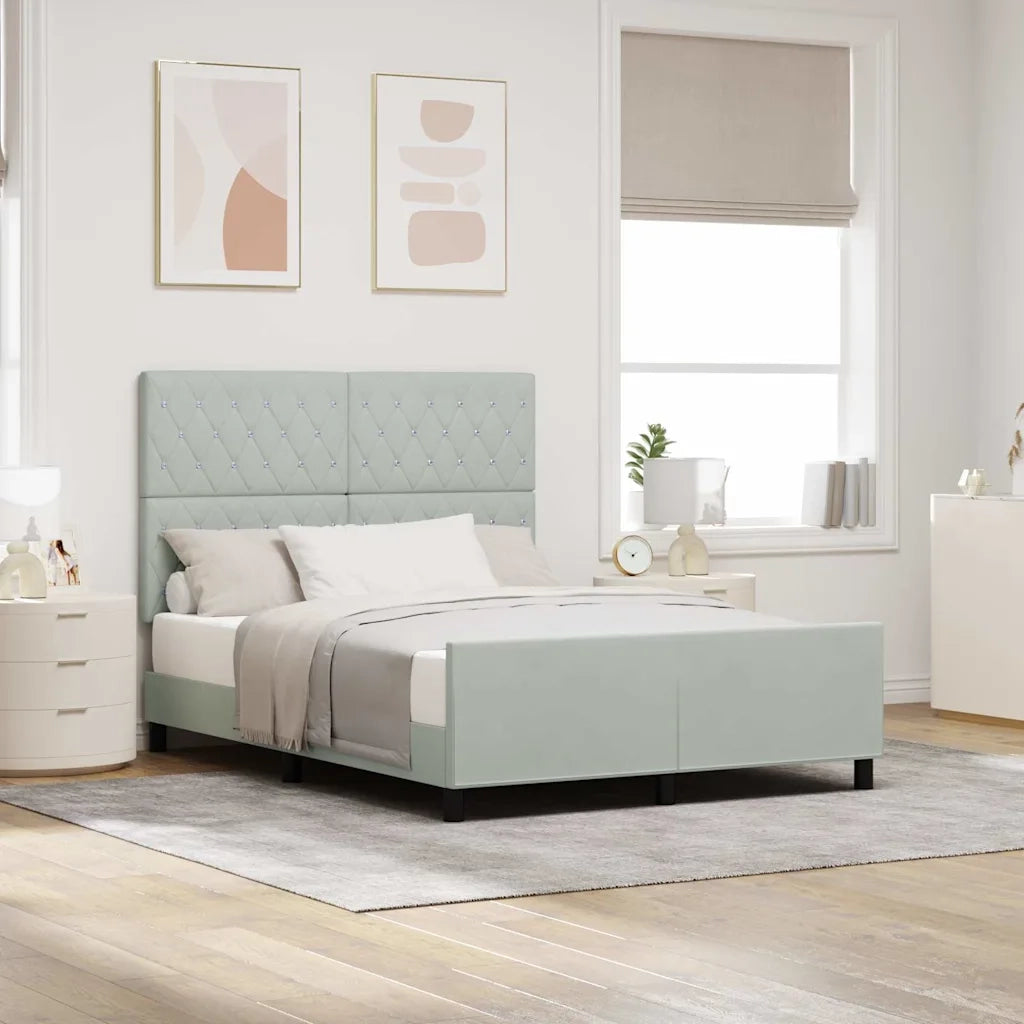 Letto a molle con testiera-Rete con Testiera Grigio chiaro 160 x 200 cm Velluto