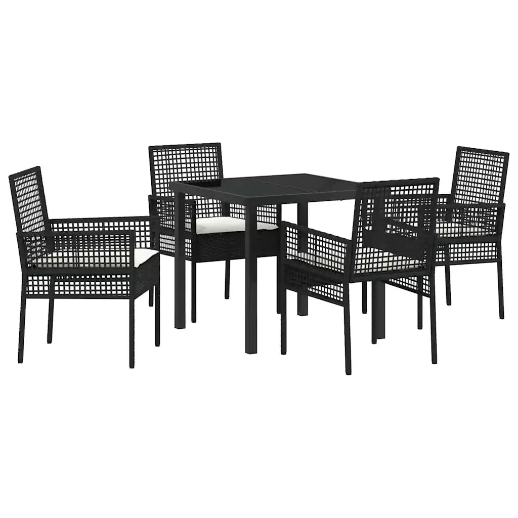 Set da Pranzo per Giardino con cuscino 5 pcs Nero polyrattan