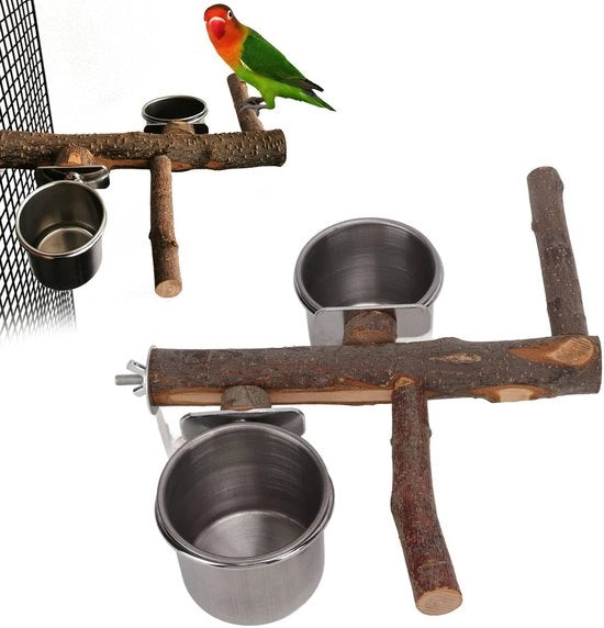 Stazione Alimentare per Uccelli - Cassetta Cibo 33 cm - Lattaia in Legno - Cassetta Cibo in Acciaio Inossidabile - Dispenser di Cibo - Combinazione di Sedili - Materiale Naturale e Sicuro - Stazione Alimentare per Uccelli