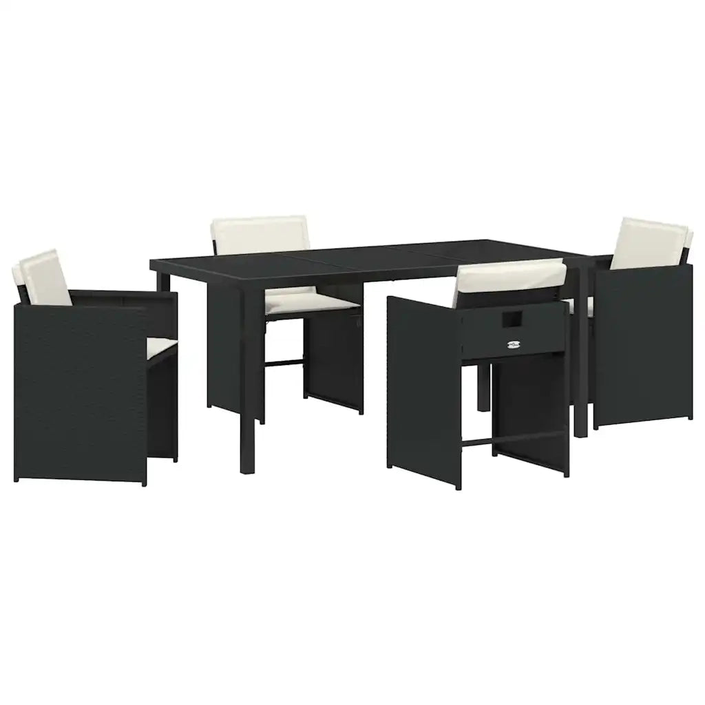 Set da Pranzo per Giardino con cuscino 5 pcs Nero polyrattan