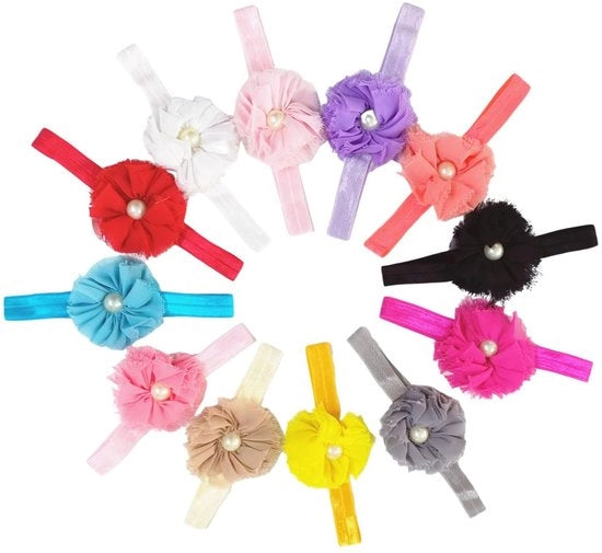 Banda capelluta per bambine - 12 pezzi - Foggia fiori per bambine - Banda elastica - Banda capelluta flessibile - Accessori fotografici - Comfortevole forma - Accessorio capelli per bambine