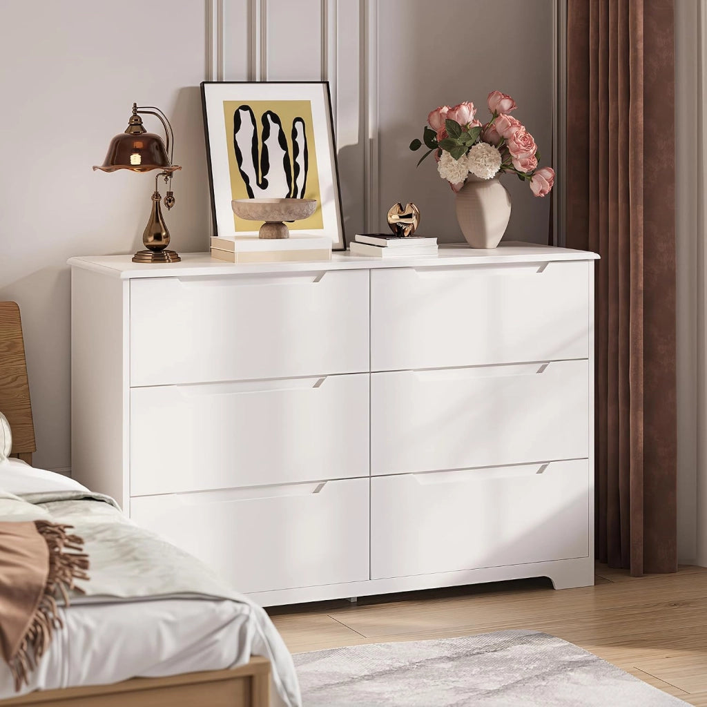 Cassettiera Camera da Letto con 6 cassetti, settimino camera da letto,Moderno e Salvaspazio per la Camera da Letto Soggiorno e Ingresso, 120x40x80CM,Bianco