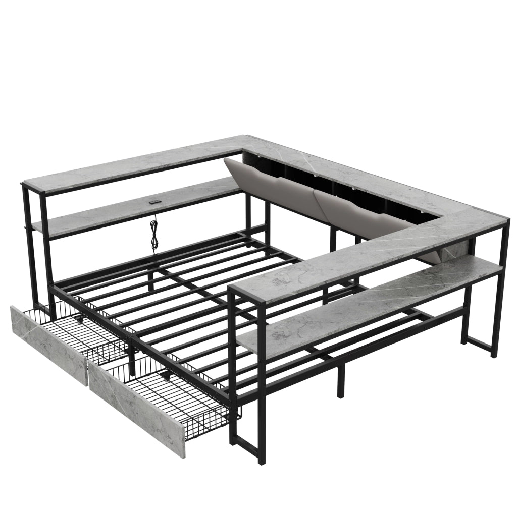 Letto imbottito 140x200 con USB, Type-C, 2 cassetti e vani contenitivi