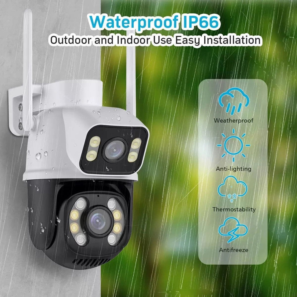 Trade Shop - Telecamera Di Sicurezza Dual Lens Dual Screen Wifi Doppia Camera Impermeabile Sorveglianza -