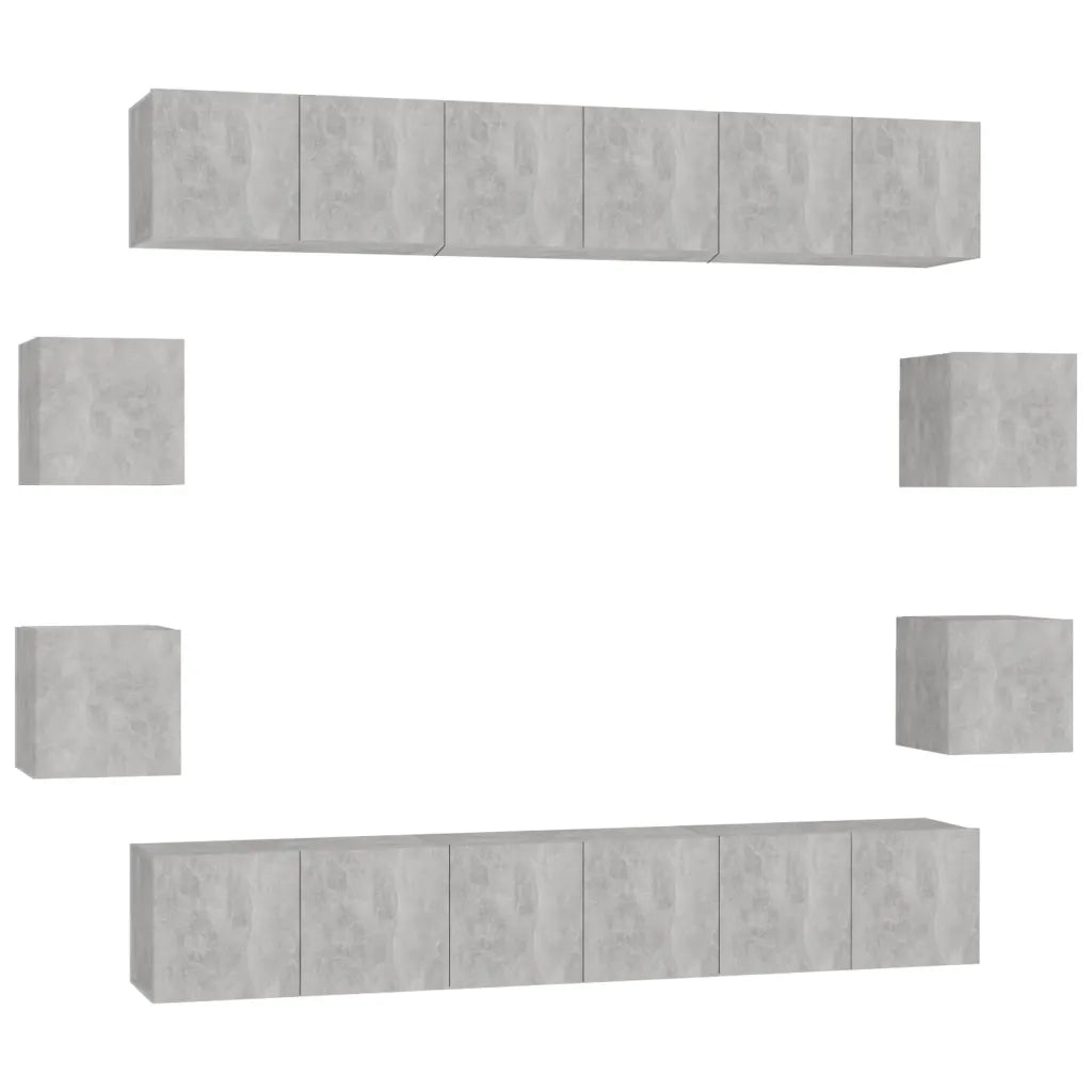 Set di Mobili Porta TV 10pz Grigio Cemento in Legno Multistrato 3079067