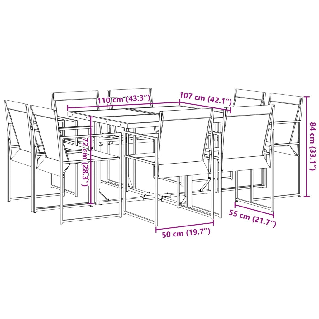 vidaXL Set da Pranzo da Giardino 9 pz Nero in Textilene