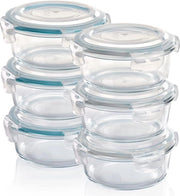 Contenitori di cibo in vetro, set da 6 x 620 ml, ermetici, a forma rotonda, chiusura a click, contenitori di archiviazione universali per forno, microonde e congelatore