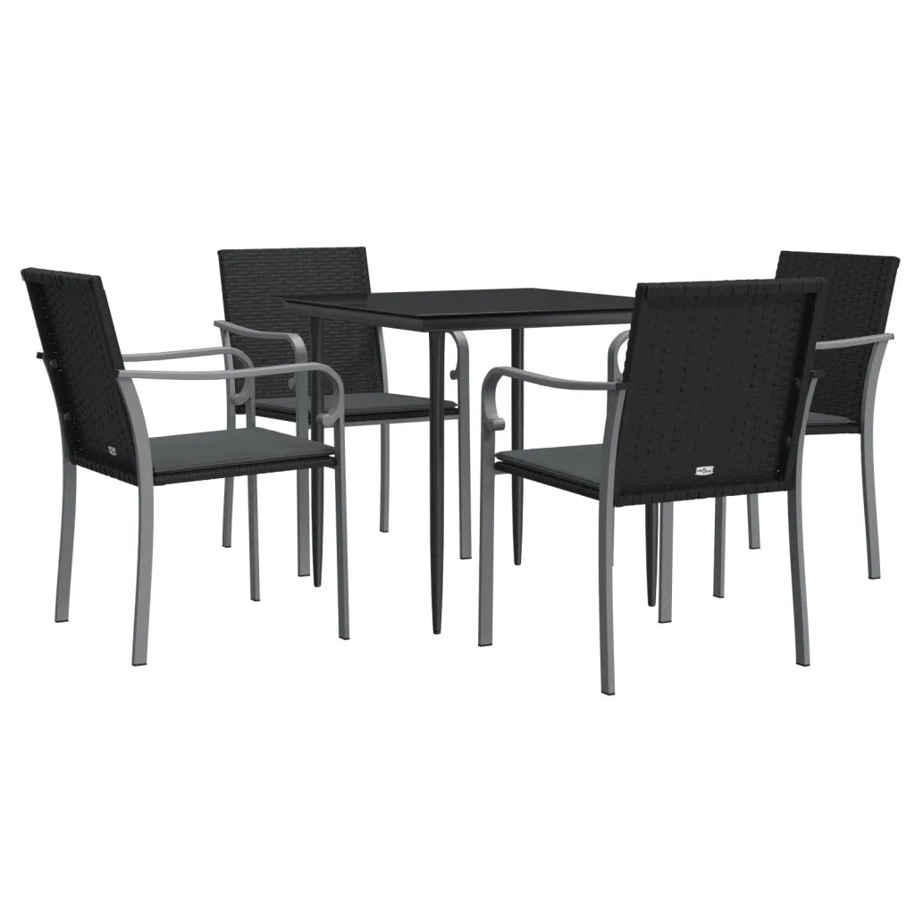 Set Pranzo da Giardino 5pz | Set Salotto da Giardino con Cuscini in Polyrattan e Acciaio