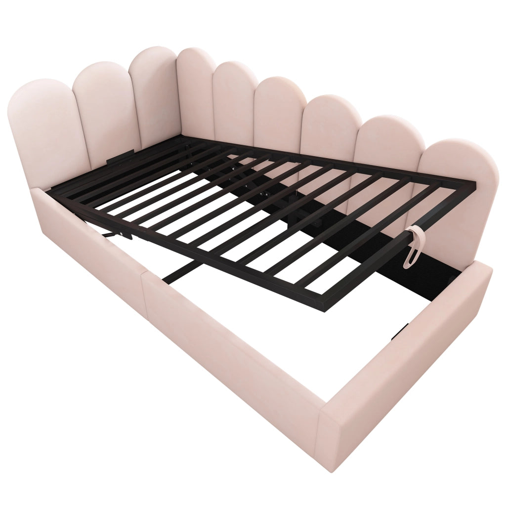 OKWISH Letto a Divano 90×200 cm, Letto Singolo con Contenitore Idraulico e Spondine, senza Materasso, in Velluto, Rosa