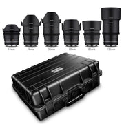 MF Set di obiettivi video VDSLR MK2 in valigetta, per Canon EF, obiettivi fotografici con lunghezze focali 14, 24, 35, 85, 135 mm, dal grandangolo al teleobiettivo