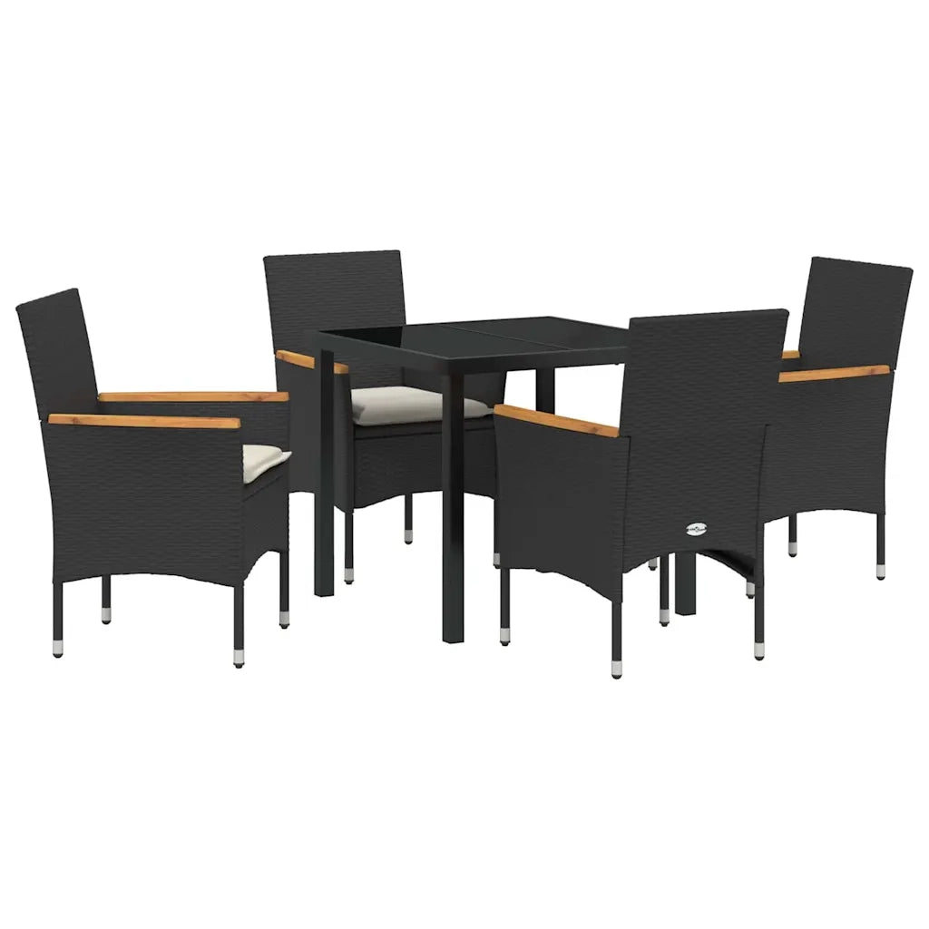Set da Pranzo per Giardino con cuscino 5 pcs Nero polyrattan