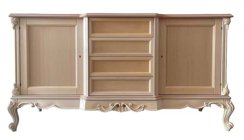 Credenza 2 porte 4 cassetti classica barocco legno grezzo 174x60x92 - Mobili 2G