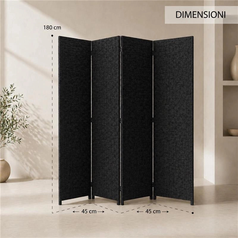 SEPARE' CON QUATTRO PANNELLI IN PLATICA NERO CON STRUTTURA IN LEGNO MISURE: 180X180CM