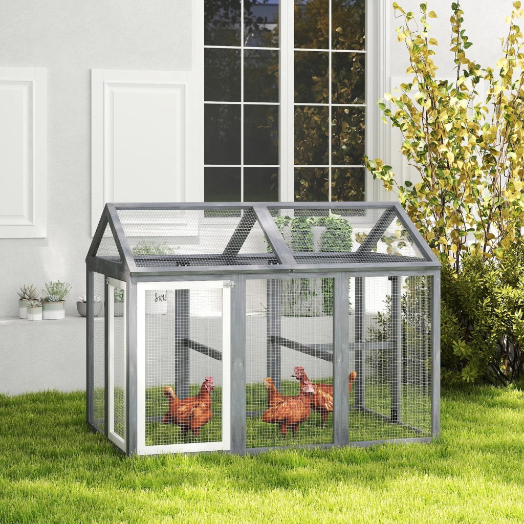 Recinto per polli in legno massello con rete e porta ¨C Xylo ¨C 140x88,5x106 cm grigio