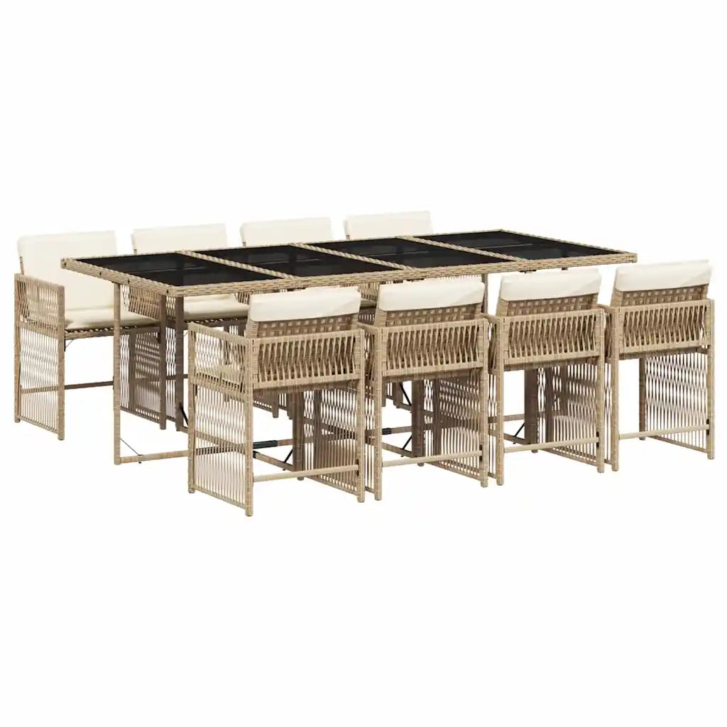 Set da Pranzo da Giardino 9 pz con Cuscini Beige in Polyrattan 3211642