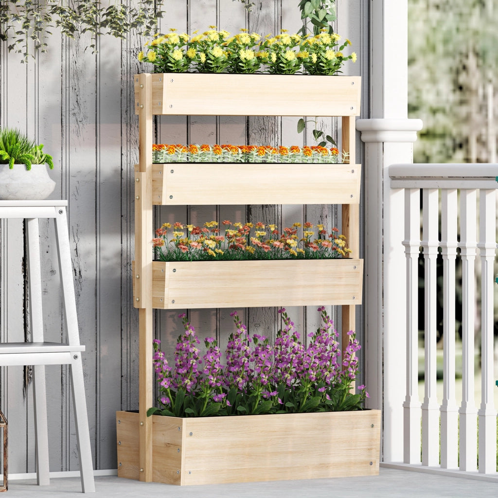 Fioriera Giardino 4 Livelli Legno ¨C Zephmum ¨C Legno Naturale con Fori Drenaggio