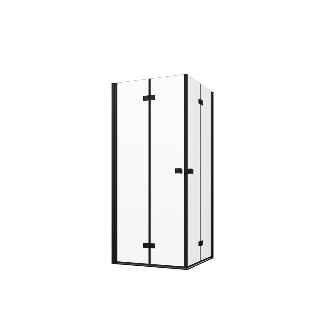 Box doccia angolare 80x100cm doppia anta a libro profili nero opaco e vetro da 8mm trasparente h195 | Fiji
