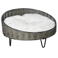 Cuccia per Cani e Gatti Rialzata Ø60x32 cm in Rattan Grigio Scuro
